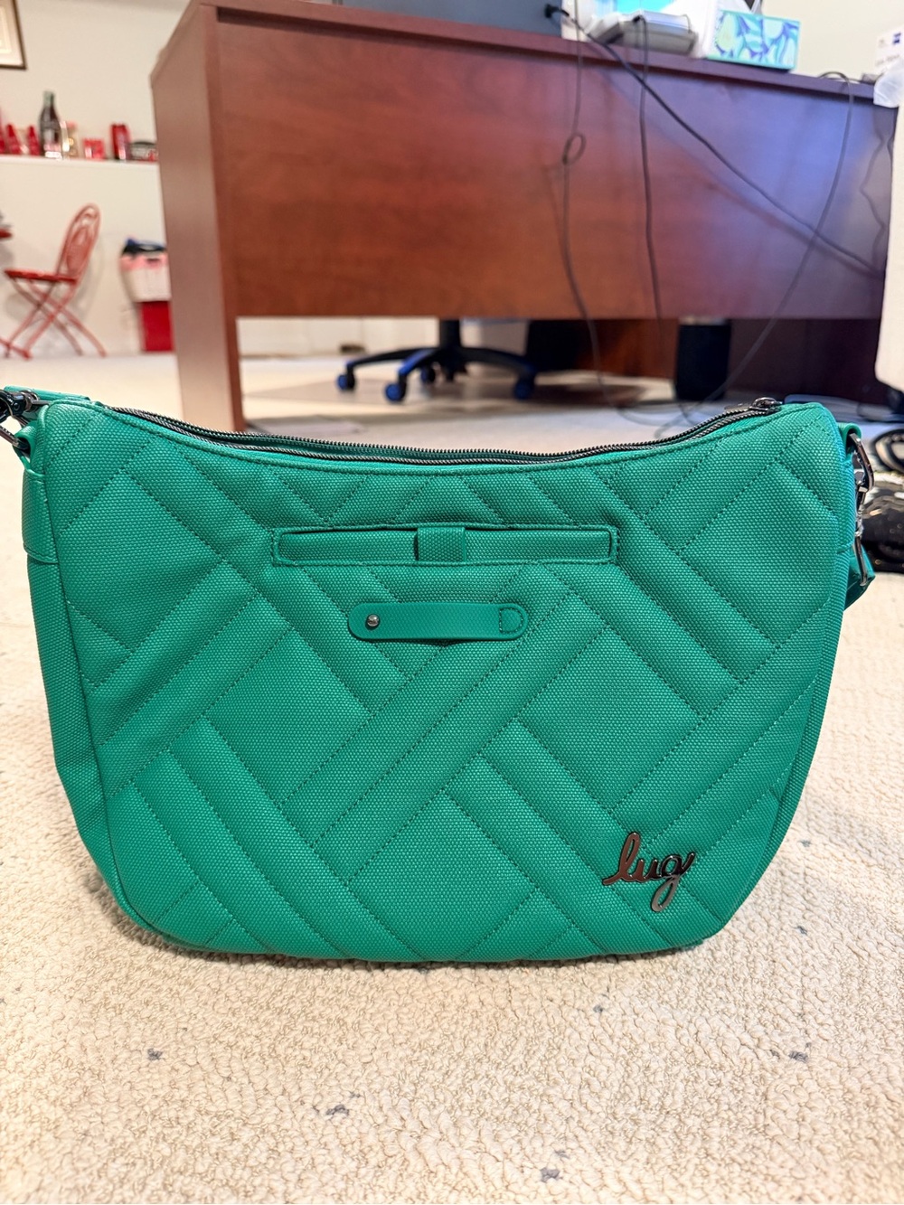 lug Quilted Crossbody Bag in Teal Green